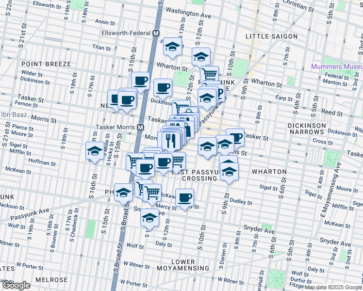 map of restaurants, bars, coffee shops, grocery stores, and more near 1707 East Passyunk Avenue in Philadelphia