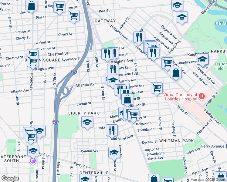 map of restaurants, bars, coffee shops, grocery stores, and more near 1000 Atlantic Avenue in Camden