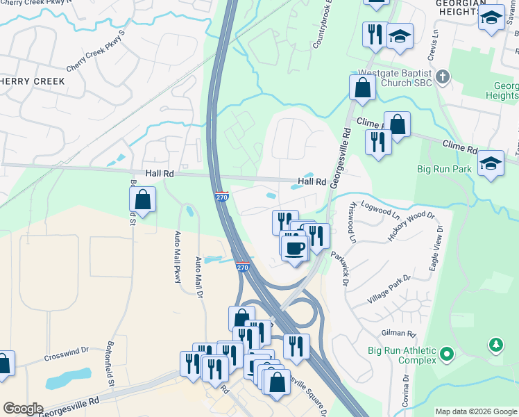 map of restaurants, bars, coffee shops, grocery stores, and more near 4600 Belvedere Park in Columbus