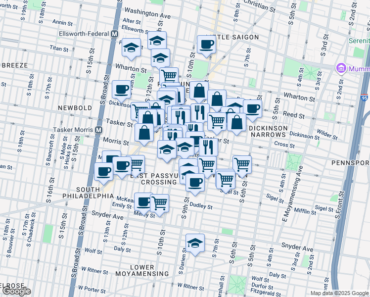 map of restaurants, bars, coffee shops, grocery stores, and more near 926 Mountain Street in Philadelphia