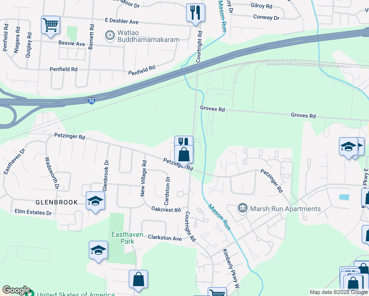 map of restaurants, bars, coffee shops, grocery stores, and more near 3677 Riverdale Square in Columbus