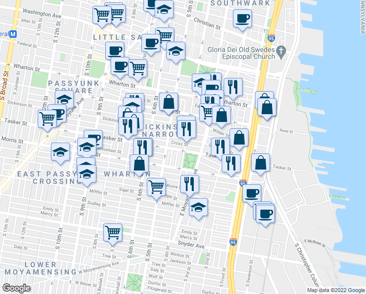 map of restaurants, bars, coffee shops, grocery stores, and more near 1534 South 4th Street in Philadelphia