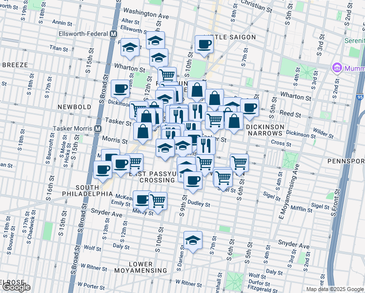 map of restaurants, bars, coffee shops, grocery stores, and more near 926 Mountain Street in Philadelphia