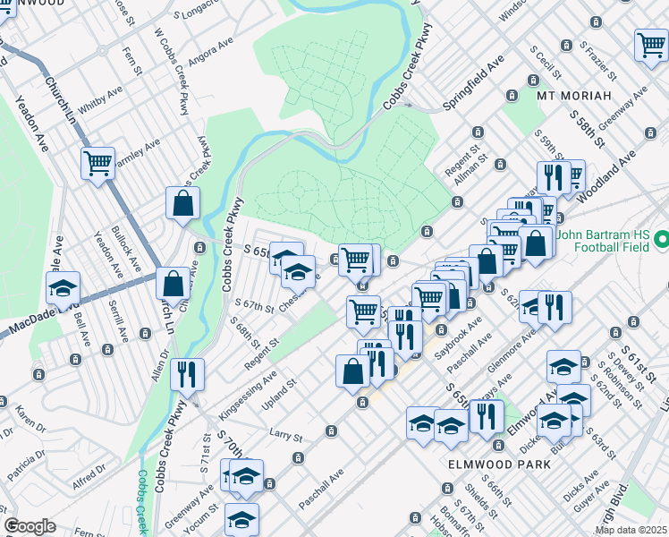 map of restaurants, bars, coffee shops, grocery stores, and more near in Philadelphia