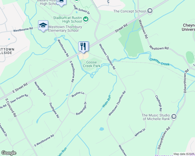 map of restaurants, bars, coffee shops, grocery stores, and more near 885 Bainbridge Drive in West Chester