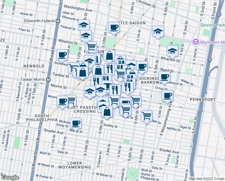 map of restaurants, bars, coffee shops, grocery stores, and more near 821 Mountain Street in Philadelphia