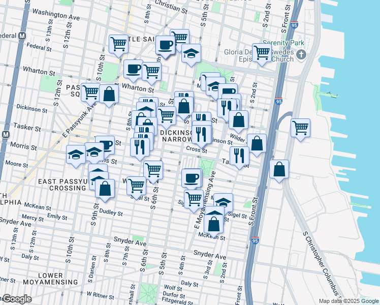 map of restaurants, bars, coffee shops, grocery stores, and more near 427 Tasker Street in Philadelphia