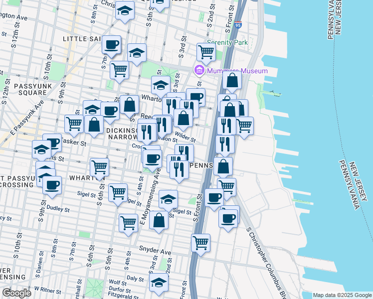 map of restaurants, bars, coffee shops, grocery stores, and more near 1518 South 2nd Street in Philadelphia