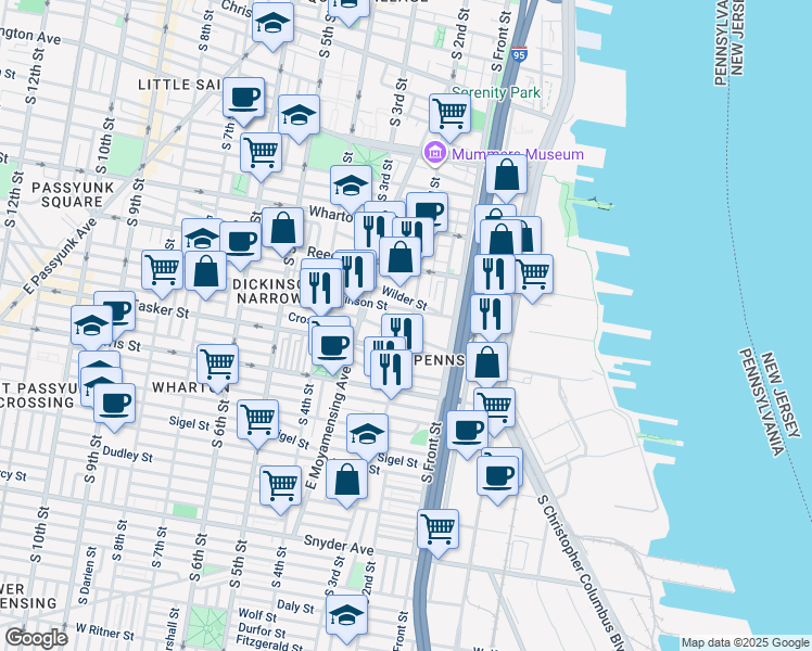 map of restaurants, bars, coffee shops, grocery stores, and more near 1518 South 2nd Street in Philadelphia