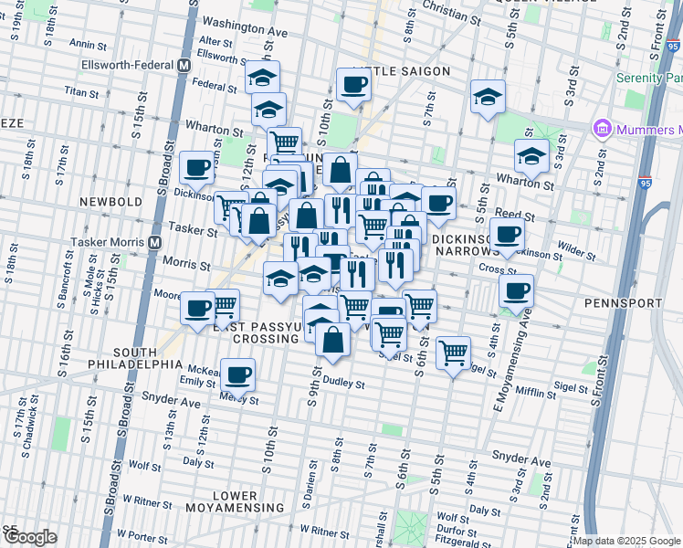 map of restaurants, bars, coffee shops, grocery stores, and more near 835 Mountain Street in Philadelphia