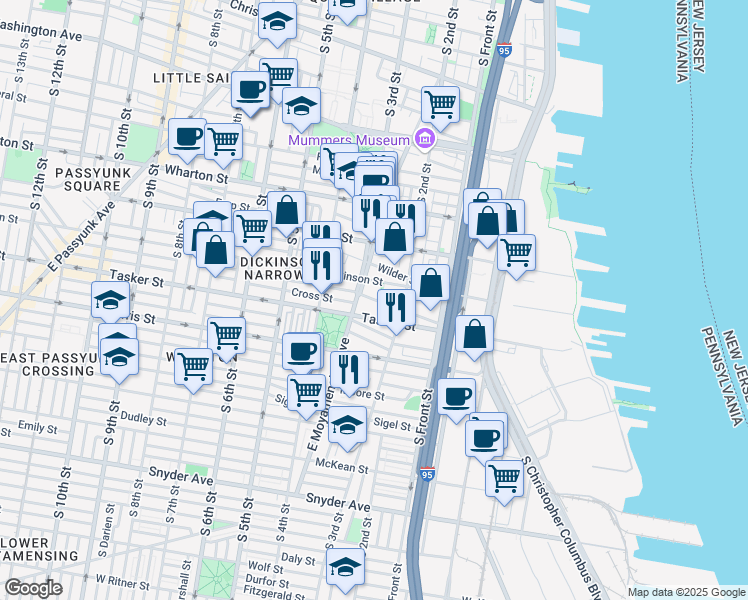 map of restaurants, bars, coffee shops, grocery stores, and more near 240 Greenwich St in Philadelphia