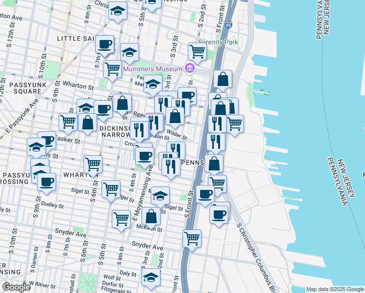 map of restaurants, bars, coffee shops, grocery stores, and more near in Philadelphia