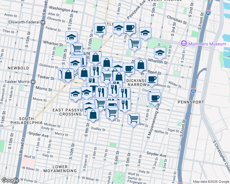 map of restaurants, bars, coffee shops, grocery stores, and more near in Philadelphia