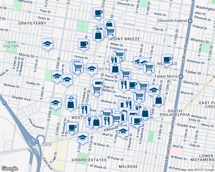 map of restaurants, bars, coffee shops, grocery stores, and more near in Philadelphia