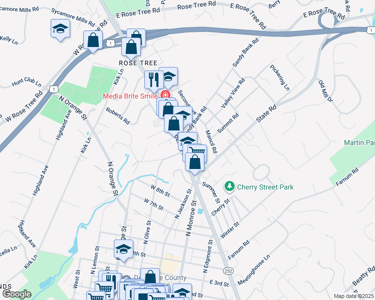 map of restaurants, bars, coffee shops, grocery stores, and more near in Media