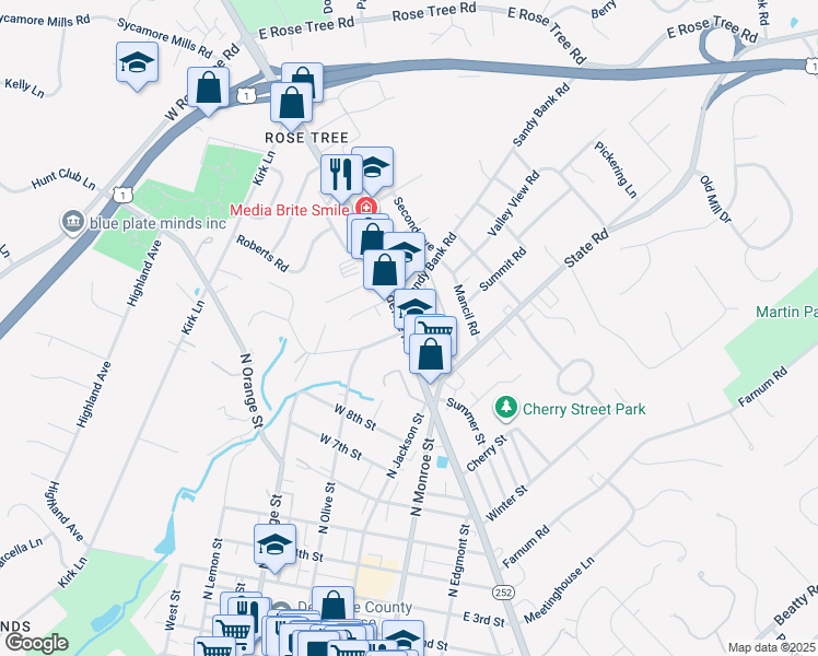map of restaurants, bars, coffee shops, grocery stores, and more near in Media