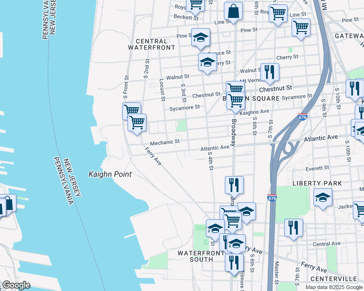 map of restaurants, bars, coffee shops, grocery stores, and more near 271 Atlantic Avenue in Camden