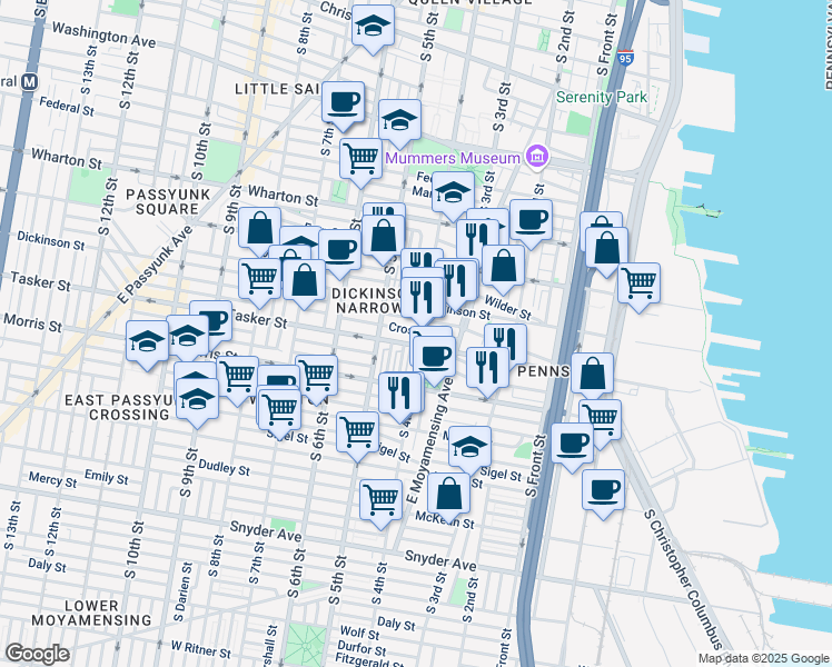 map of restaurants, bars, coffee shops, grocery stores, and more near 1528 South 4th Street in Philadelphia