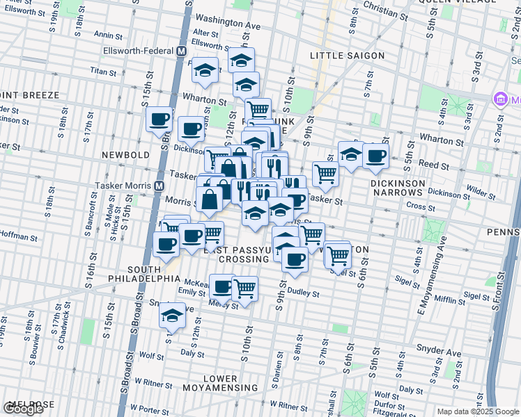 map of restaurants, bars, coffee shops, grocery stores, and more near 1006 Mountain Street in Philadelphia