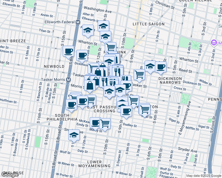 map of restaurants, bars, coffee shops, grocery stores, and more near 1010 Mountain Street in Philadelphia