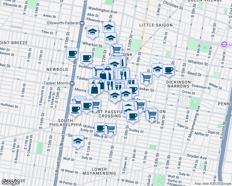 map of restaurants, bars, coffee shops, grocery stores, and more near 1014 Mountain Street in Philadelphia