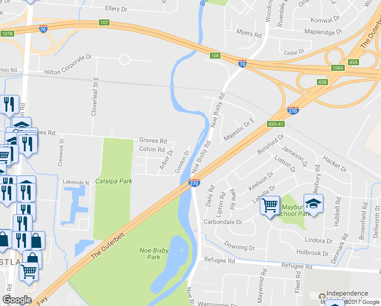 map of restaurants, bars, coffee shops, grocery stores, and more near 2300 Condon Drive in Columbus