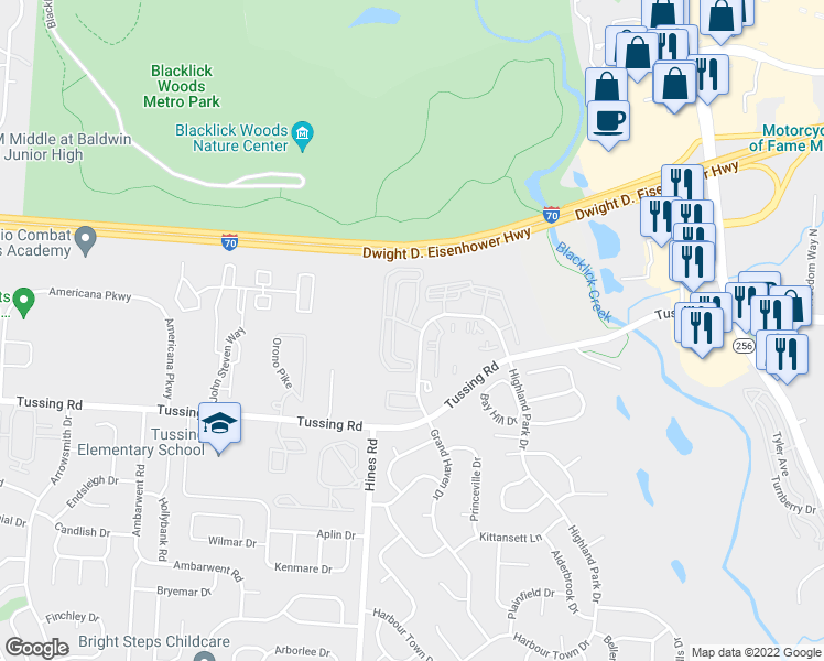 map of restaurants, bars, coffee shops, grocery stores, and more near 2727 Grand Haven Drive in Reynoldsburg