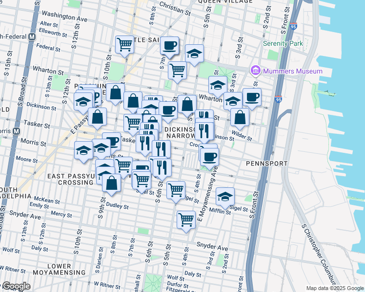 map of restaurants, bars, coffee shops, grocery stores, and more near 1532 South 5th Street in Philadelphia