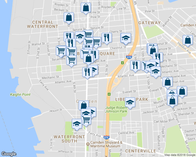 map of restaurants, bars, coffee shops, grocery stores, and more near 1498 South 6th Street in Camden