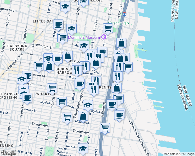 map of restaurants, bars, coffee shops, grocery stores, and more near in Philadelphia