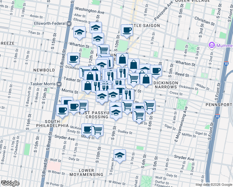 map of restaurants, bars, coffee shops, grocery stores, and more near 908 Mountain Street in Philadelphia