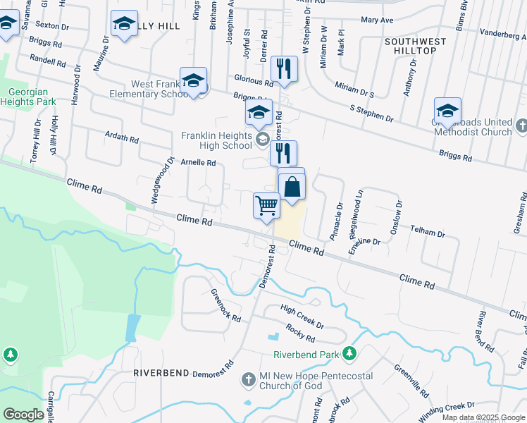 map of restaurants, bars, coffee shops, grocery stores, and more near 1275 Demorest Road in Columbus