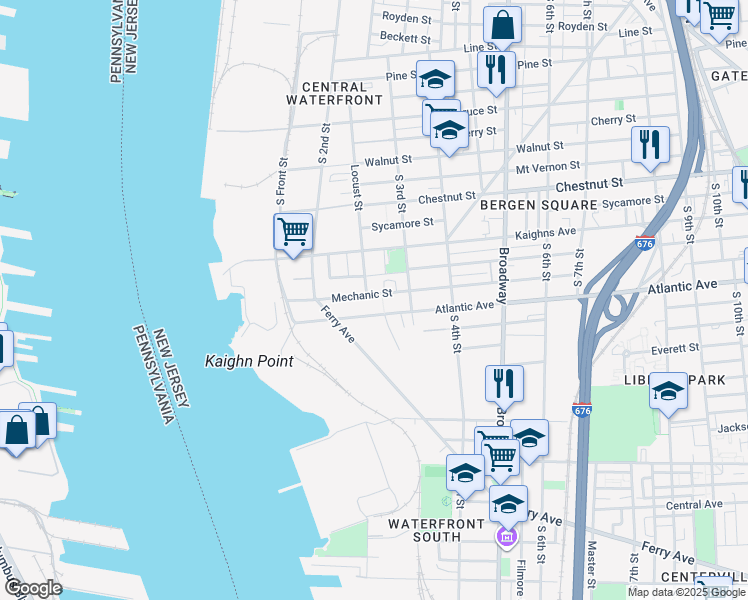 map of restaurants, bars, coffee shops, grocery stores, and more near 271 Atlantic Avenue in Camden