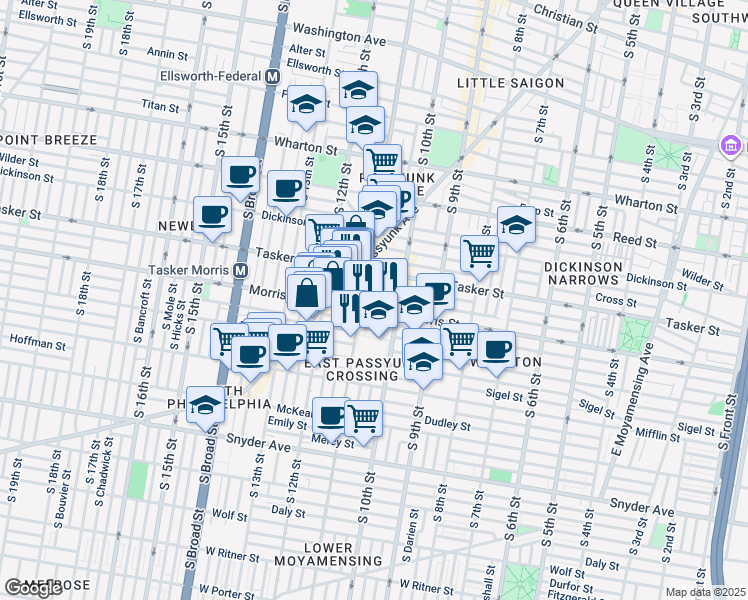map of restaurants, bars, coffee shops, grocery stores, and more near 1026 Mountain Street in Philadelphia