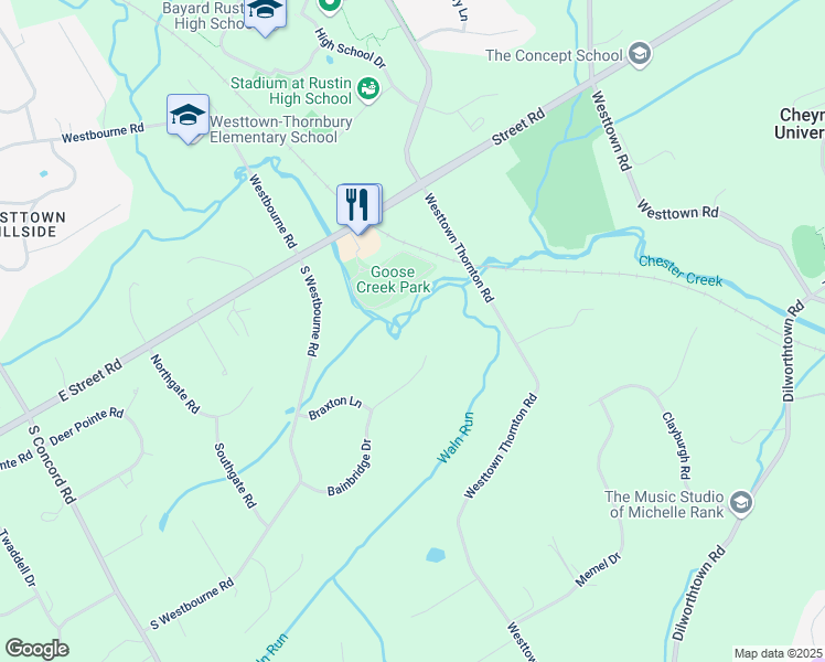 map of restaurants, bars, coffee shops, grocery stores, and more near 885 Bainbridge Drive in West Chester