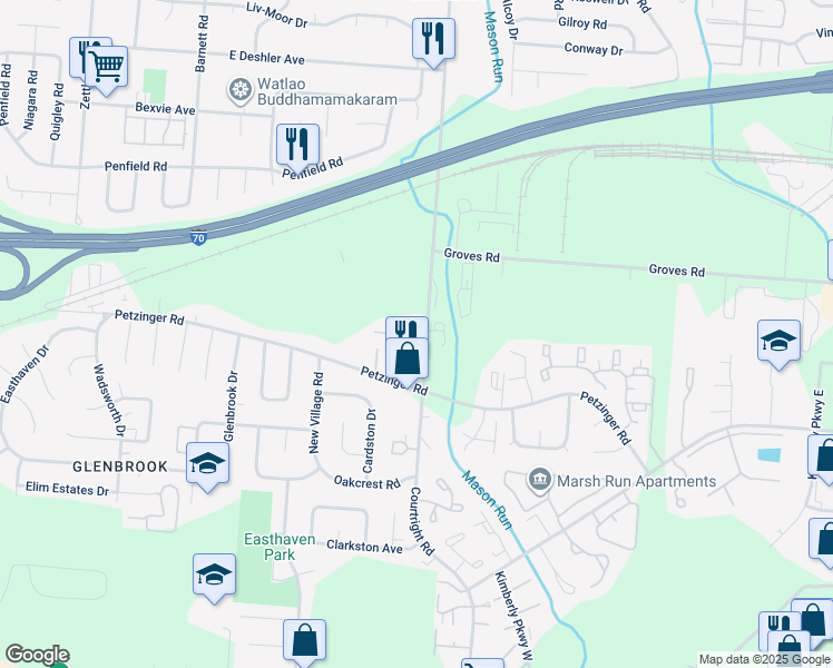 map of restaurants, bars, coffee shops, grocery stores, and more near 3677 Riverdale Square in Columbus