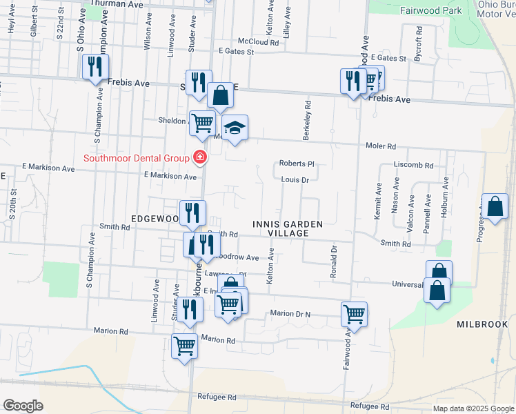 map of restaurants, bars, coffee shops, grocery stores, and more near 1841 Weiler Avenue in Columbus
