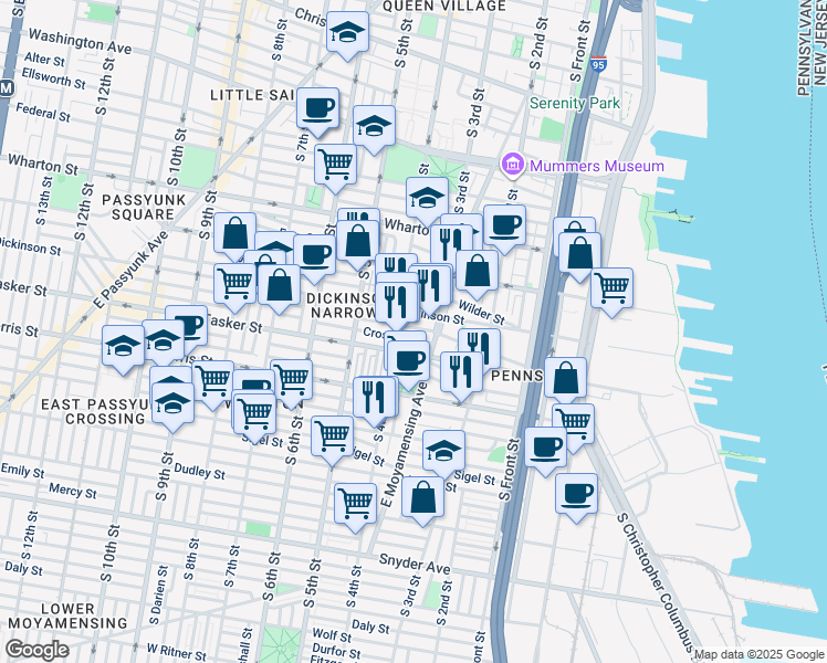 map of restaurants, bars, coffee shops, grocery stores, and more near 326 Greenwich Street in Philadelphia