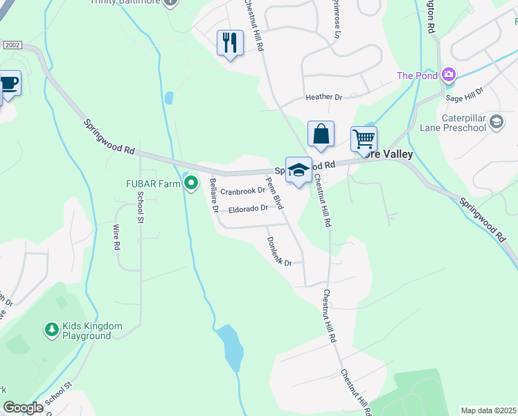 map of restaurants, bars, coffee shops, grocery stores, and more near 2520 Eldorado Drive in York