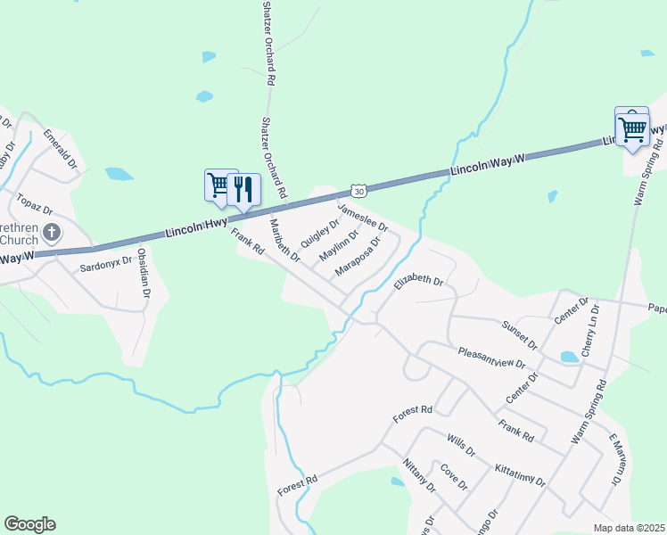 map of restaurants, bars, coffee shops, grocery stores, and more near in Chambersburg