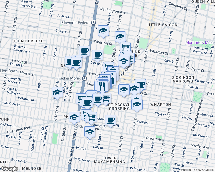 map of restaurants, bars, coffee shops, grocery stores, and more near 1646 South 12th Street in Philadelphia