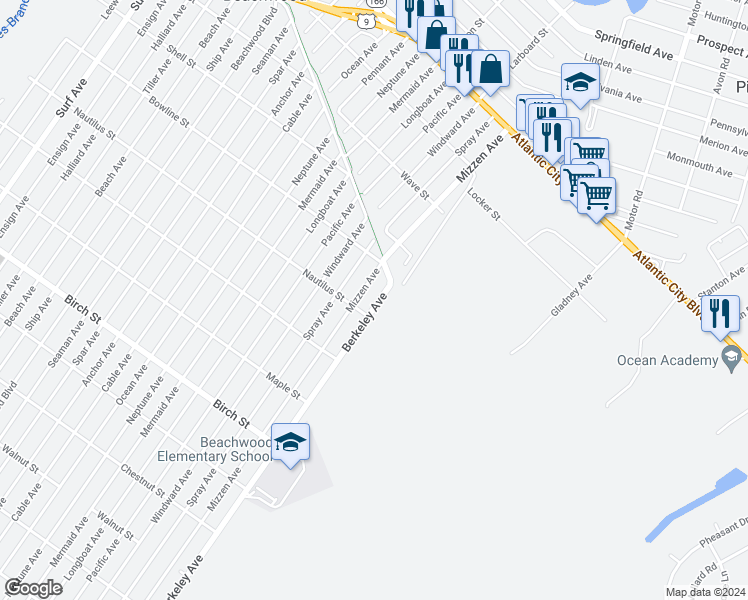 map of restaurants, bars, coffee shops, grocery stores, and more near 530 Berkeley Avenue in Beachwood
