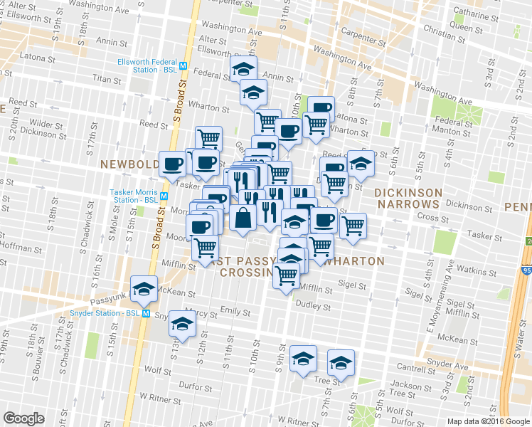 map of restaurants, bars, coffee shops, grocery stores, and more near 1014 Mountain Street in Philadelphia