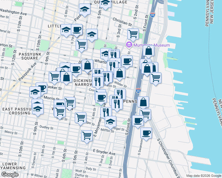 map of restaurants, bars, coffee shops, grocery stores, and more near 240 Greenwich Street in Philadelphia