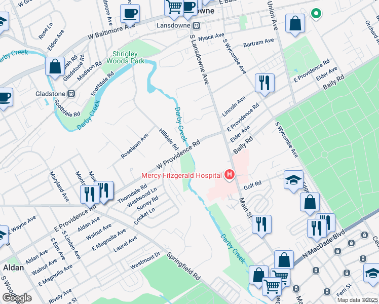 map of restaurants, bars, coffee shops, grocery stores, and more near 7 Herford Place in Lansdowne