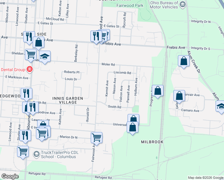 map of restaurants, bars, coffee shops, grocery stores, and more near 1865 Nason Avenue in Columbus