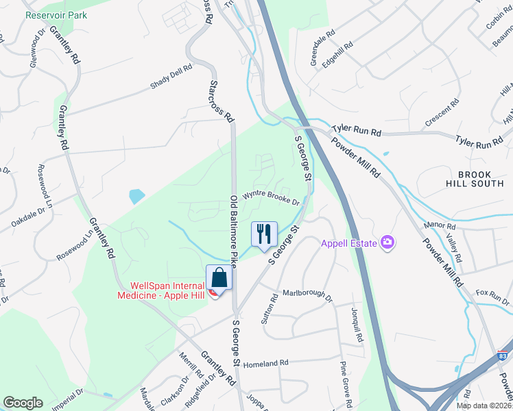 map of restaurants, bars, coffee shops, grocery stores, and more near 2062 Wyntre Brooke Drive in York