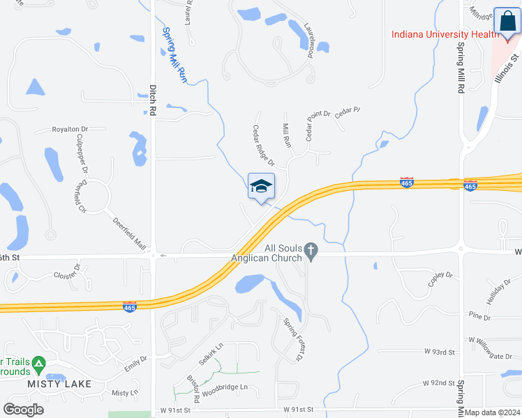 map of restaurants, bars, coffee shops, grocery stores, and more near 9764 Cedar Point Drive in Carmel