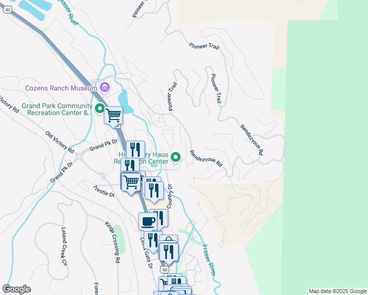 map of restaurants, bars, coffee shops, grocery stores, and more near 382 Hi Country Drive in Winter Park