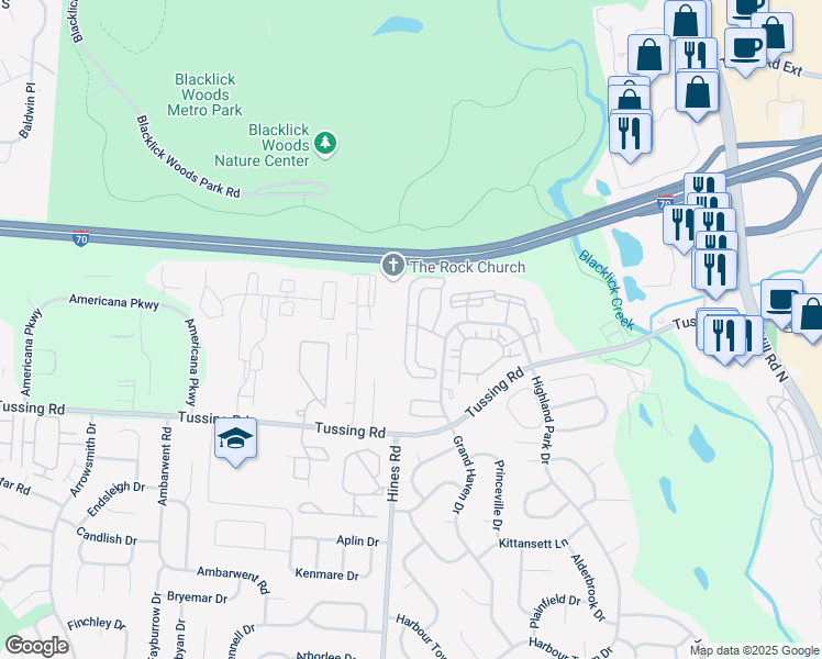 map of restaurants, bars, coffee shops, grocery stores, and more near 2731 Jonathan Park Way in Reynoldsburg